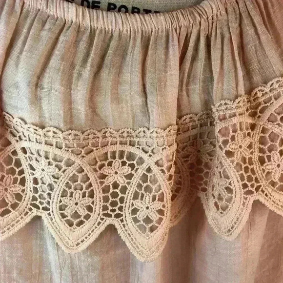 Unique Spectrum Women’s 3X Blouse Peach Gauze Lace Trim Double Bell Sleeves NWT - Picture 4 of 8